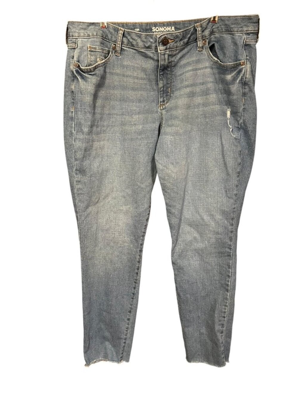Sonoma Skinny Light Wash Distressed Jeans Ragged Hem Sz 18 R